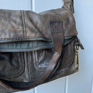Fossil Cargo Leather Fold over Tote - GUC